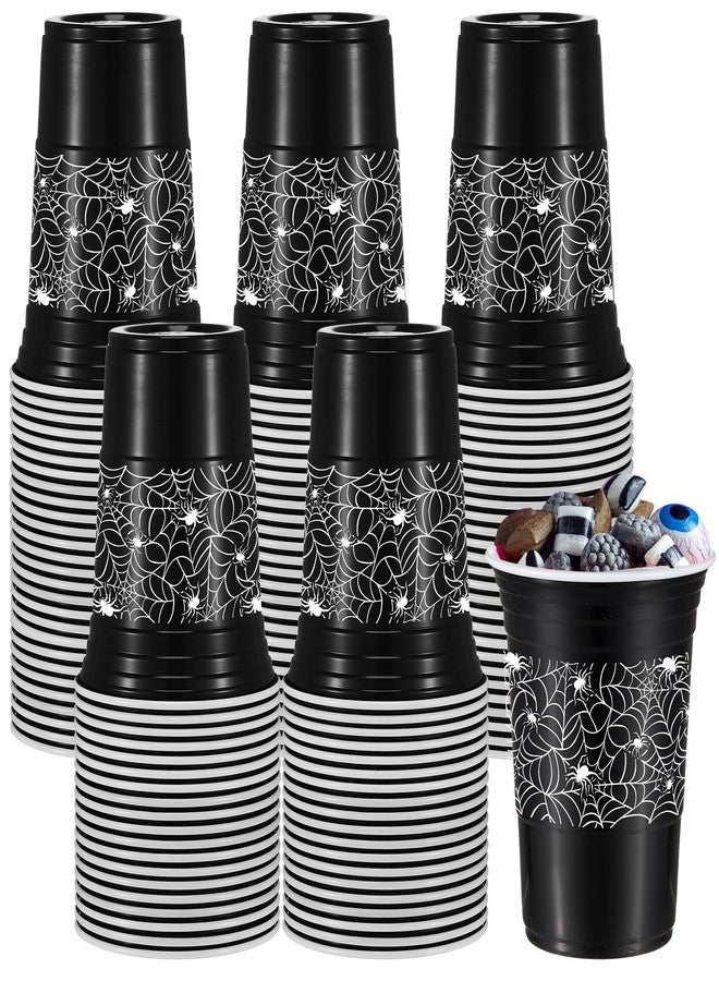 Jingmore 50 Pcs Halloween Plastic Cups, 16 oz Black Disposable Cups for Hot Cold Drinks, Party Decoration Supplies and Favors - Image 1